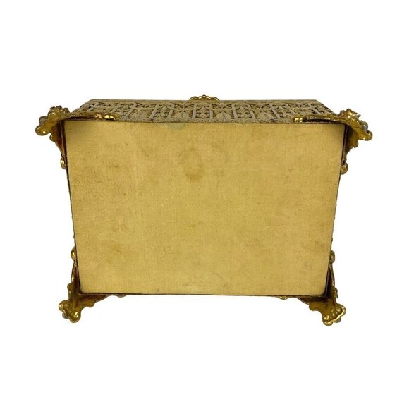 Globe 24kt Gold Plated Jewelry Trinket Box Ornate Filigree Gilt Glamour Vanity - Picture 7 of 8